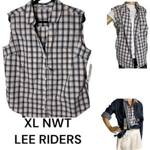 Lee Plaid pink country top, L & XL, NWT sleeveless ,cottagecore ,cotton blend EC